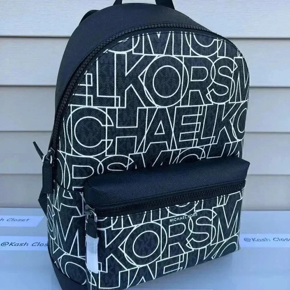 Michael Kors Backpack Cooper Large Graphic MK Signature Black - Picture 1 of 11